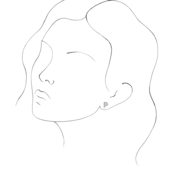 14k white gold pair of initial P earrings with friction posts - Picture 5 of 8